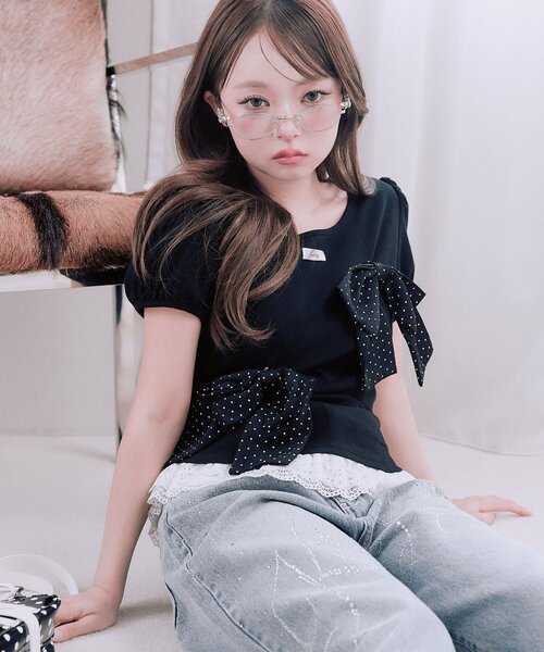 OLIVE des OLIVE(オリーブデオリーブ)の「リボンribbonTシャツ(Tシャツ/カットソー・レディース・トップグレー/オフホワイト/ブラック・FREE)」の21枚目の写真