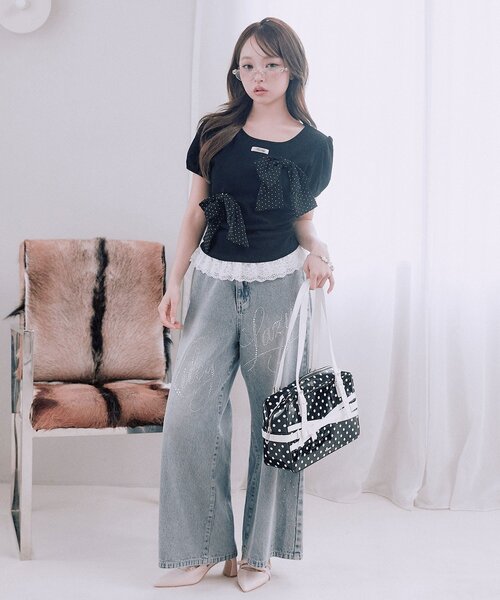 OLIVE des OLIVE(オリーブデオリーブ)の「リボンribbonTシャツ(Tシャツ/カットソー・レディース・トップグレー/オフホワイト/ブラック・FREE)」の20枚目の写真