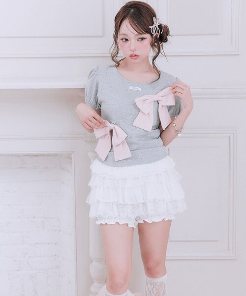 OLIVE des OLIVE(オリーブデオリーブ)の「リボンribbonTシャツ(Tシャツ/カットソー・レディース・トップグレー/オフホワイト/ブラック・FREE)」の22枚目の写真