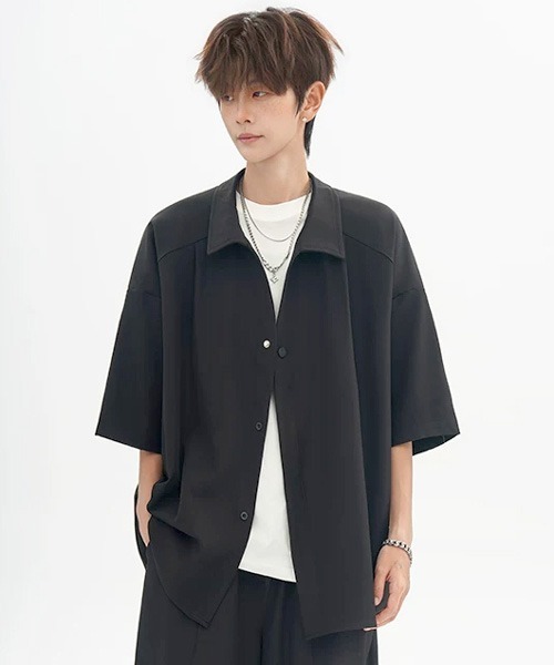 neos(ネオス)の「【neos】ユニセックス 比翼 レギュラーカラー ハーフスリーブ シャツ メンズ レディース(シャツ/ブラウス・メンズ・ブルー/ホワイト/ブラック・MEDIUM/LARGE/X-LARGE)」の8枚目の写真