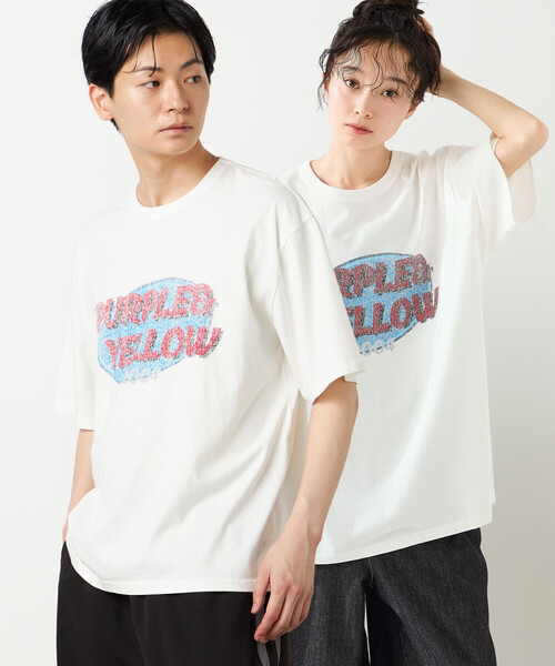 Purple&Yellow(パープルアンドイエロー)の「カスレロゴプリント フロスト半袖Tシャツ(Tシャツ/カットソー・メンズ・ホワイト/ブラック/オレンジ/ミント・SMALL/MEDIUM/LARGE)」の1枚目の写真