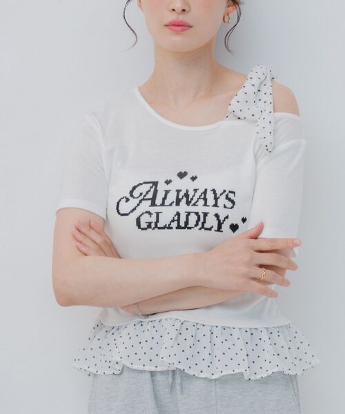 ems excite（エムズエキサイト）の「肩リボンドットフリルCT（Tシャツ/カットソー・レディース・ダークブルー/ホワイト/ライトグレー・FREE）」の2枚目の写真