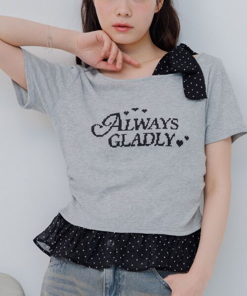 ems excite（エムズエキサイト）の「肩リボンドットフリルCT（Tシャツ/カットソー・レディース・ダークブルー/ホワイト/ライトグレー・FREE）」の3枚目の写真