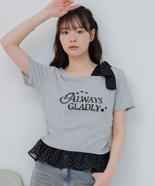 ems excite（エムズエキサイト）の「肩リボンドットフリルCT（Tシャツ/カットソー・レディース・ダークブルー/ホワイト/ライトグレー・FREE）」の18枚目の写真