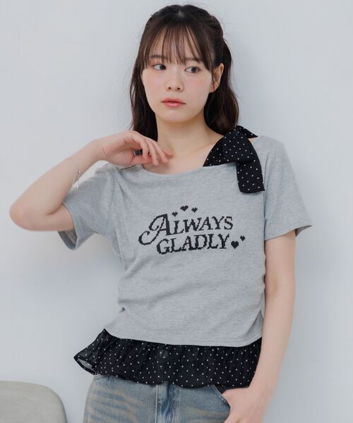 ems excite（エムズエキサイト）の「肩リボンドットフリルCT（Tシャツ/カットソー・レディース・ダークブルー/ホワイト/ライトグレー・FREE）」の17枚目の写真