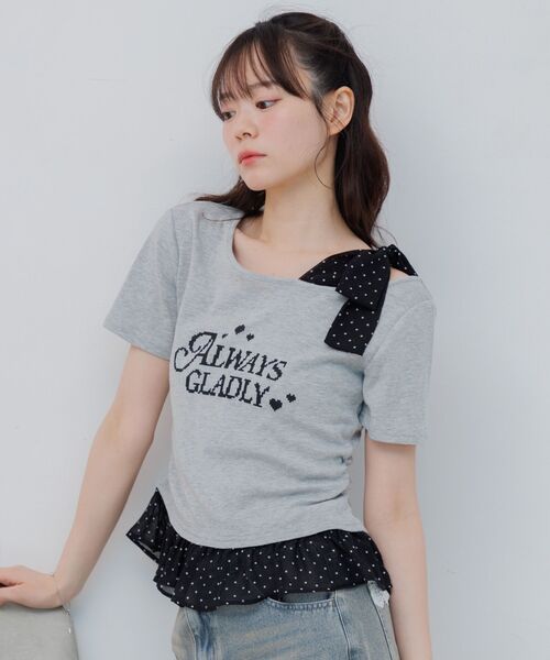 ems excite（エムズエキサイト）の「肩リボンドットフリルCT（Tシャツ/カットソー・レディース・ダークブルー/ホワイト/ライトグレー・FREE）」の16枚目の写真