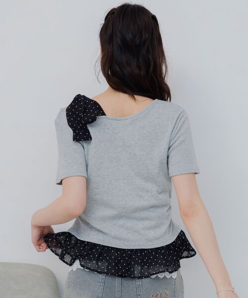 ems excite（エムズエキサイト）の「肩リボンドットフリルCT（Tシャツ/カットソー・レディース・ダークブルー/ホワイト/ライトグレー・FREE）」の15枚目の写真