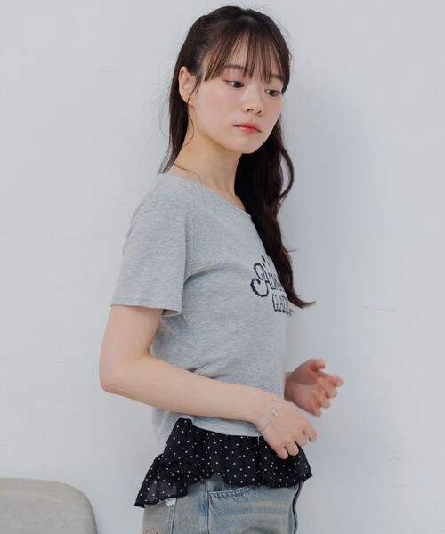 ems excite（エムズエキサイト）の「肩リボンドットフリルCT（Tシャツ/カットソー・レディース・ダークブルー/ホワイト/ライトグレー・FREE）」の14枚目の写真