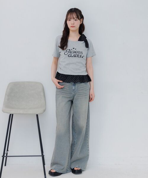 ems excite（エムズエキサイト）の「肩リボンドットフリルCT（Tシャツ/カットソー・レディース・ダークブルー/ホワイト/ライトグレー・FREE）」の13枚目の写真