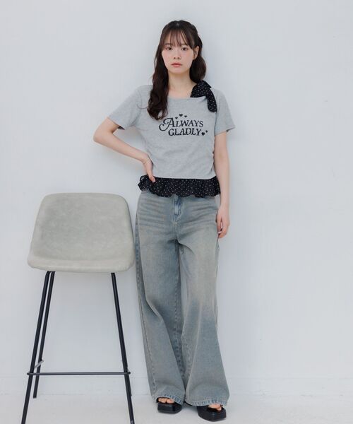 ems excite（エムズエキサイト）の「肩リボンドットフリルCT（Tシャツ/カットソー・レディース・ダークブルー/ホワイト/ライトグレー・FREE）」の12枚目の写真