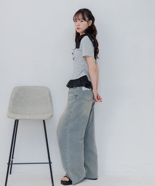ems excite（エムズエキサイト）の「肩リボンドットフリルCT（Tシャツ/カットソー・レディース・ダークブルー/ホワイト/ライトグレー・FREE）」の11枚目の写真