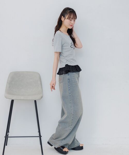 ems excite（エムズエキサイト）の「肩リボンドットフリルCT（Tシャツ/カットソー・レディース・ダークブルー/ホワイト/ライトグレー・FREE）」の9枚目の写真