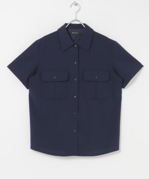 EKAL(エカル)の「SMOOTH WOOLY LIKE サファリシャツ(シャツ/ブラウス・レディース・チャコールグレー/ネイビー/ライトグレー・ONE)」の7枚目の写真