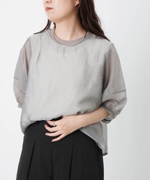 LC/LLL 【新色追加】シアー重ねランタンスリーブプルオーバー