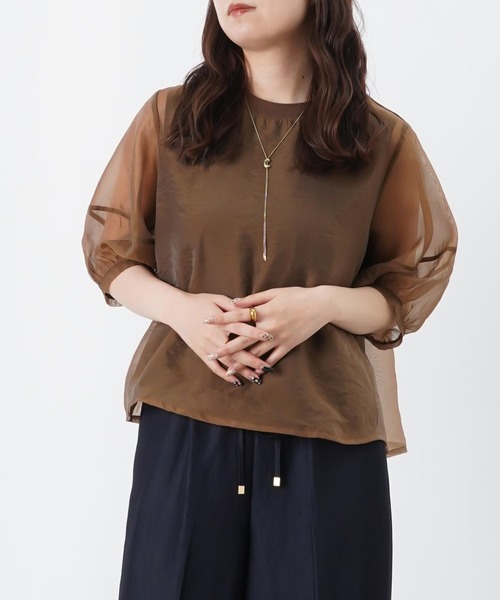LUCA/LADY LUCK LUCA(ルカ/レディラックルカ)の「LC/LLL 【新色追加】シアー重ねランタンスリーブプルオーバー(Tシャツ/カットソー・レディース・ブラック/オフホワイト/ブラウン/グレー・FREE)」の6枚目の写真