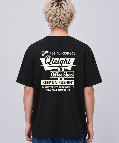 QT8 GARMENTS(キューティーエイトガーメント)の「LB Coffee Shop Washed Tee (Black)(Tシャツ/カットソー・メンズ・その他・SMALL/MEDIUM/LARGE/X-LARGE)」の1枚目の写真