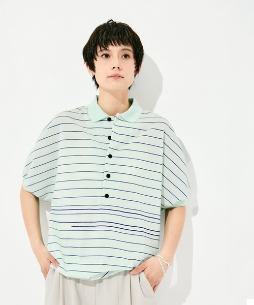 GOOD PEOPLE GOOD STITCHING GOOD PRODUCT（グッドピープルグッドスティッチンググッドプロダクト）の「GOOD PEOPLE GOOD STITCHING GOOD PRODUCT Dual Stripe Knit Half Sleeve Polo（ポロシャツ・レディース・ミント・FREE）」の6枚目の写真