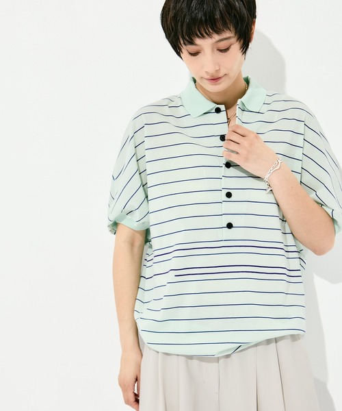 GOOD PEOPLE GOOD STITCHING GOOD PRODUCT（グッドピープルグッドスティッチンググッドプロダクト）の「GOOD PEOPLE GOOD STITCHING GOOD PRODUCT Dual Stripe Knit Half Sleeve Polo（ポロシャツ・レディース・ミント・FREE）」の7枚目の写真