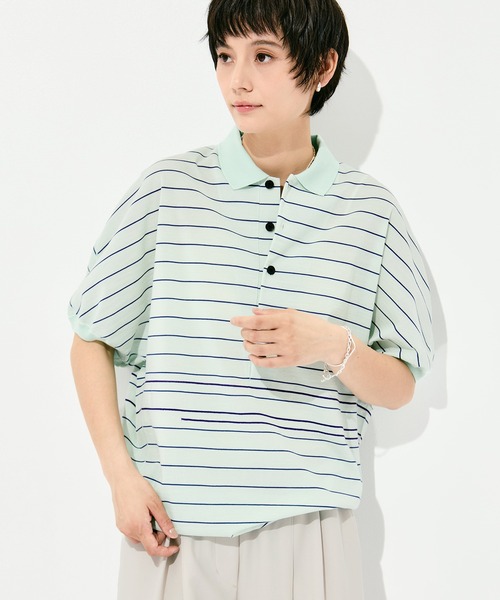 GOOD PEOPLE GOOD STITCHING GOOD PRODUCT（グッドピープルグッドスティッチンググッドプロダクト）の「GOOD PEOPLE GOOD STITCHING GOOD PRODUCT Dual Stripe Knit Half Sleeve Polo（ポロシャツ・レディース・ミント・FREE）」の8枚目の写真