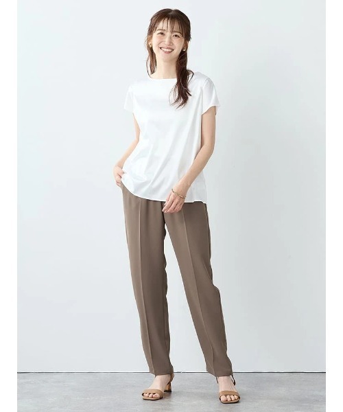 Perfect Suit FActory（パーフェクトスーツファクトリー）の「サテンドッキングトップス（Tシャツ/カットソー・レディース・オフホワイト/サーモンピンク/ブラック・L/M）」の5枚目の写真