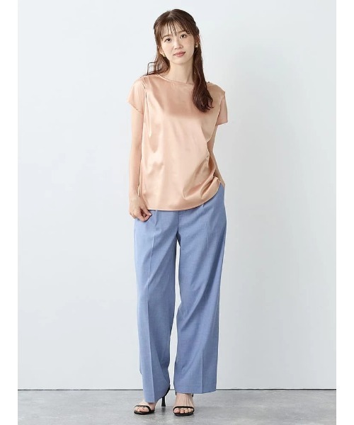 Perfect Suit FActory（パーフェクトスーツファクトリー）の「サテンドッキングトップス（Tシャツ/カットソー・レディース・オフホワイト/サーモンピンク/ブラック・L/M）」の6枚目の写真