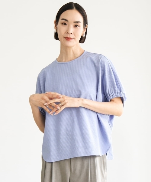 MICHEL KLEIN（ミッシェル・クラン）の「[新色追加/接触冷感]サッカードルマンスリーブカットソー（Tシャツ/カットソー・レディース・ベージュ/ネイビー/ボルドー/グレー/クリーム/ダークインディゴブルー・38）」の5枚目の写真