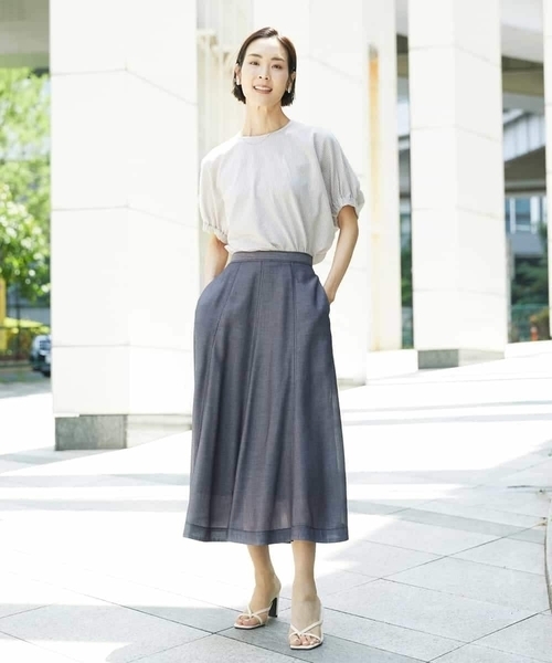 MICHEL KLEIN（ミッシェル・クラン）の「[新色追加/接触冷感]サッカードルマンスリーブカットソー（Tシャツ/カットソー・レディース・ベージュ/ネイビー/ボルドー/グレー/クリーム/ダークインディゴブルー・38）」の18枚目の写真
