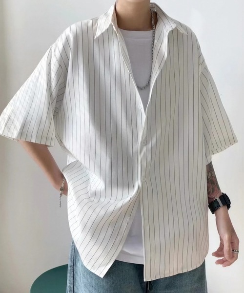 セール】オーバーサイズストライプ半袖シャツ/ユニセックス（シャツ