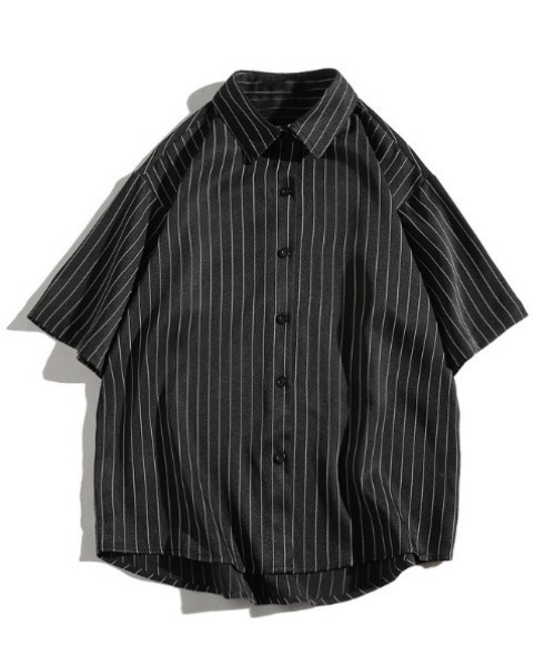 WYZ wear(ダブリューワイジィーウェア)の「オーバーサイズストライプ半袖シャツ/ユニセックス(シャツ/ブラウス・メンズ・ブラック/ホワイト・L/M/XL)」の10枚目の写真