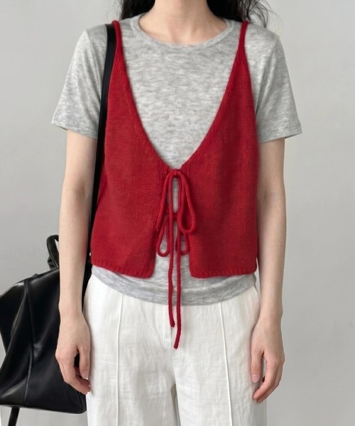 yuue' ( wear )(ユーイ)の「2WAYリボンニットビスチェ/前後着用可(ベスト・レディース・グレー/レッド/イエロー/アイボリー/ブラック・FREE)」の5枚目の写真