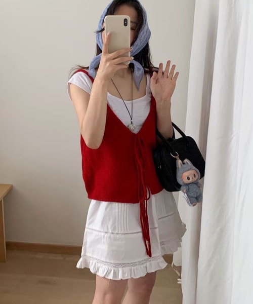 yuue' ( wear )(ユーイ)の「2WAYリボンニットビスチェ/前後着用可(ベスト・レディース・グレー/レッド/イエロー/アイボリー/ブラック・FREE)」の14枚目の写真