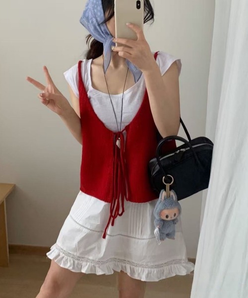 yuue' ( wear )(ユーイ)の「2WAYリボンニットビスチェ/前後着用可(ベスト・レディース・グレー/レッド/イエロー/アイボリー/ブラック・FREE)」の15枚目の写真