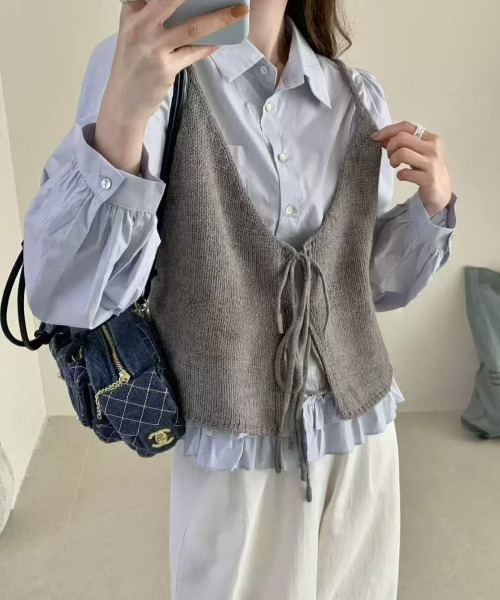 yuue' ( wear )(ユーイ)の「2WAYリボンニットビスチェ/前後着用可(ベスト・レディース・グレー/レッド/イエロー/アイボリー/ブラック・FREE)」の8枚目の写真