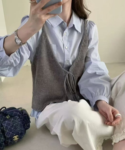 yuue' ( wear )(ユーイ)の「2WAYリボンニットビスチェ/前後着用可(ベスト・レディース・グレー/レッド/イエロー/アイボリー/ブラック・FREE)」の9枚目の写真