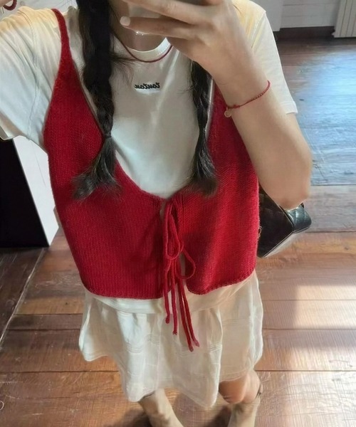 yuue' ( wear )(ユーイ)の「2WAYリボンニットビスチェ/前後着用可(ベスト・レディース・グレー/レッド/イエロー/アイボリー/ブラック・FREE)」の16枚目の写真