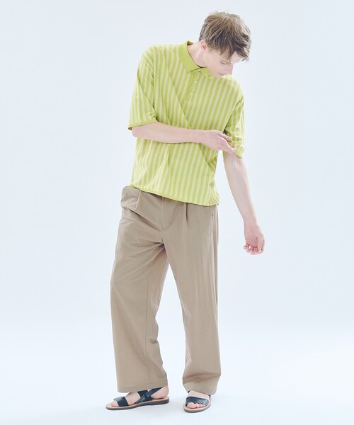 ABAHOUSE(アバハウス)の「ストレッチリネンブレンド 1プリーツワイドパンツ(その他パンツ・メンズ・ライトブラウン/ブラック・48/46)」の9枚目の写真