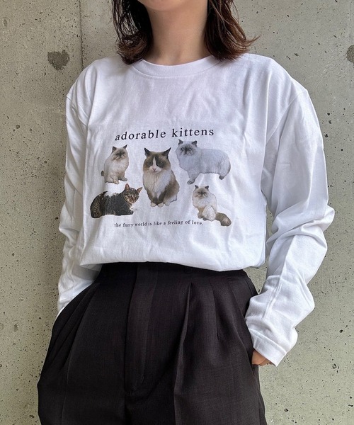 tunee(チュニー)の「ねこデザインロンT/長袖Tシャツ(hsyd)(Tシャツ/カットソー・レディース・ホワイト・LARGE)」の2枚目の写真