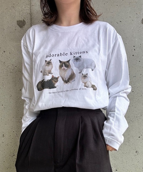 tunee(チュニー)の「ねこデザインロンT/長袖Tシャツ(hsyd)(Tシャツ/カットソー・レディース・ホワイト・LARGE)」の3枚目の写真