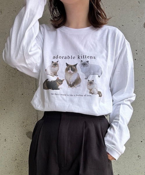 tunee(チュニー)の「ねこデザインロンT/長袖Tシャツ(hsyd)(Tシャツ/カットソー・レディース・ホワイト・LARGE)」の4枚目の写真
