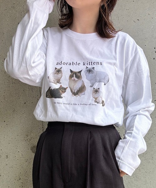 tunee(チュニー)の「ねこデザインロンT/長袖Tシャツ(hsyd)(Tシャツ/カットソー・レディース・ホワイト・LARGE)」の5枚目の写真