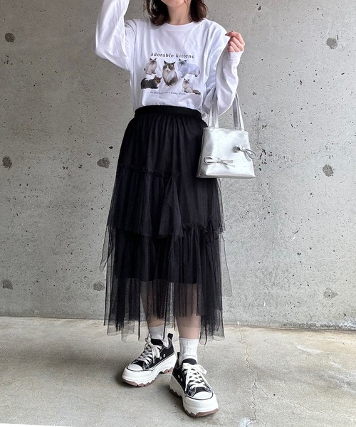 tunee(チュニー)の「ねこデザインロンT/長袖Tシャツ(hsyd)(Tシャツ/カットソー・レディース・ホワイト・LARGE)」の6枚目の写真