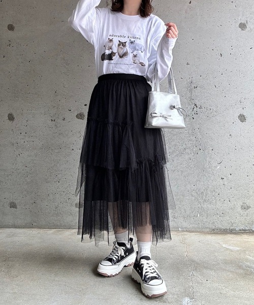 tunee(チュニー)の「ねこデザインロンT/長袖Tシャツ(hsyd)(Tシャツ/カットソー・レディース・ホワイト・LARGE)」の7枚目の写真