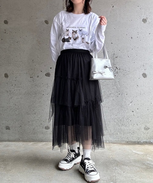 tunee(チュニー)の「ねこデザインロンT/長袖Tシャツ(hsyd)(Tシャツ/カットソー・レディース・ホワイト・LARGE)」の8枚目の写真