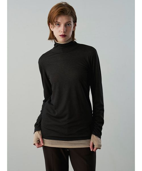 Henon.(ヘノン)の「レイヤードカットソー(Tシャツ/カットソー・レディース・ボルドー/グレー/ブラック・F)」の4枚目の写真