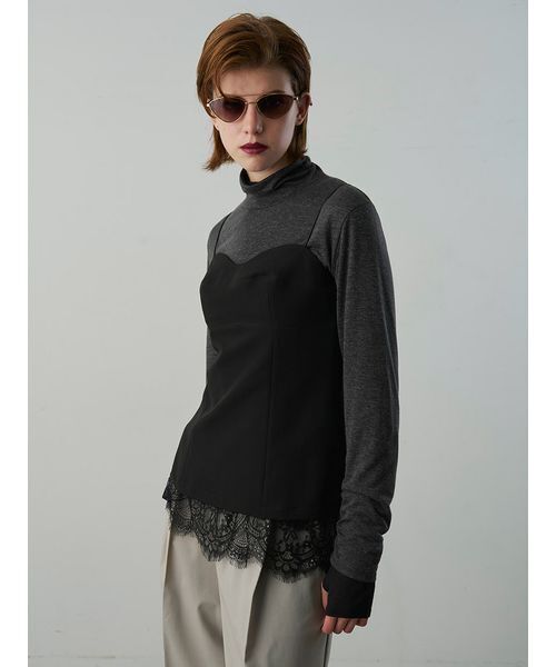Henon.(ヘノン)の「レイヤードカットソー(Tシャツ/カットソー・レディース・ボルドー/グレー/ブラック・F)」の5枚目の写真