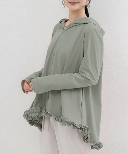 Miniministore(ミニミニストア)の「シアパーカー長袖フリルラッシュガード夏服(カーディガン/ボレロ・レディース・ホワイト/ブラック/ベージュ/ライトグリーン/ラベンダー/スモークピンク・FREE)」の5枚目の写真