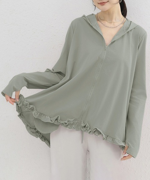 Miniministore(ミニミニストア)の「シアパーカー長袖フリルラッシュガード夏服(カーディガン/ボレロ・レディース・ホワイト/ブラック/ベージュ/ライトグリーン/ラベンダー/スモークピンク・FREE)」の22枚目の写真