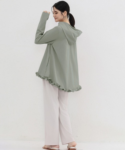 Miniministore(ミニミニストア)の「シアパーカー長袖フリルラッシュガード夏服(カーディガン/ボレロ・レディース・ホワイト/ブラック/ベージュ/ライトグリーン/ラベンダー/スモークピンク・FREE)」の19枚目の写真