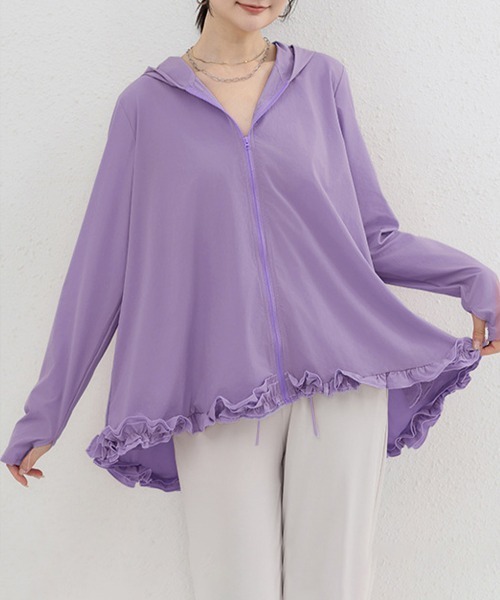 Miniministore(ミニミニストア)の「シアパーカー長袖フリルラッシュガード夏服(カーディガン/ボレロ・レディース・ホワイト/ブラック/ベージュ/ライトグリーン/ラベンダー/スモークピンク・FREE)」の18枚目の写真