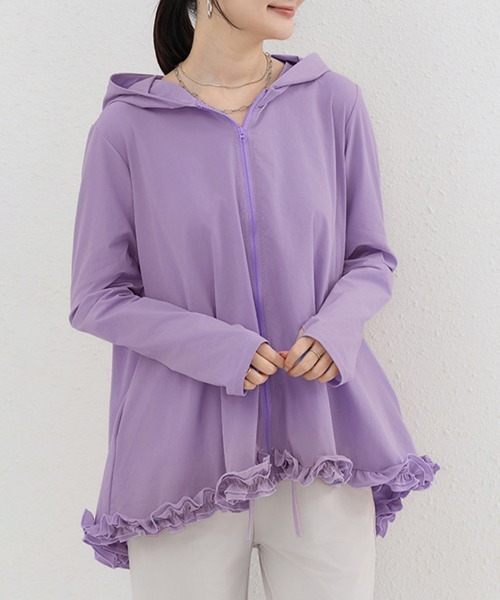Miniministore(ミニミニストア)の「シアパーカー長袖フリルラッシュガード夏服(カーディガン/ボレロ・レディース・ホワイト/ブラック/ベージュ/ライトグリーン/ラベンダー/スモークピンク・FREE)」の17枚目の写真